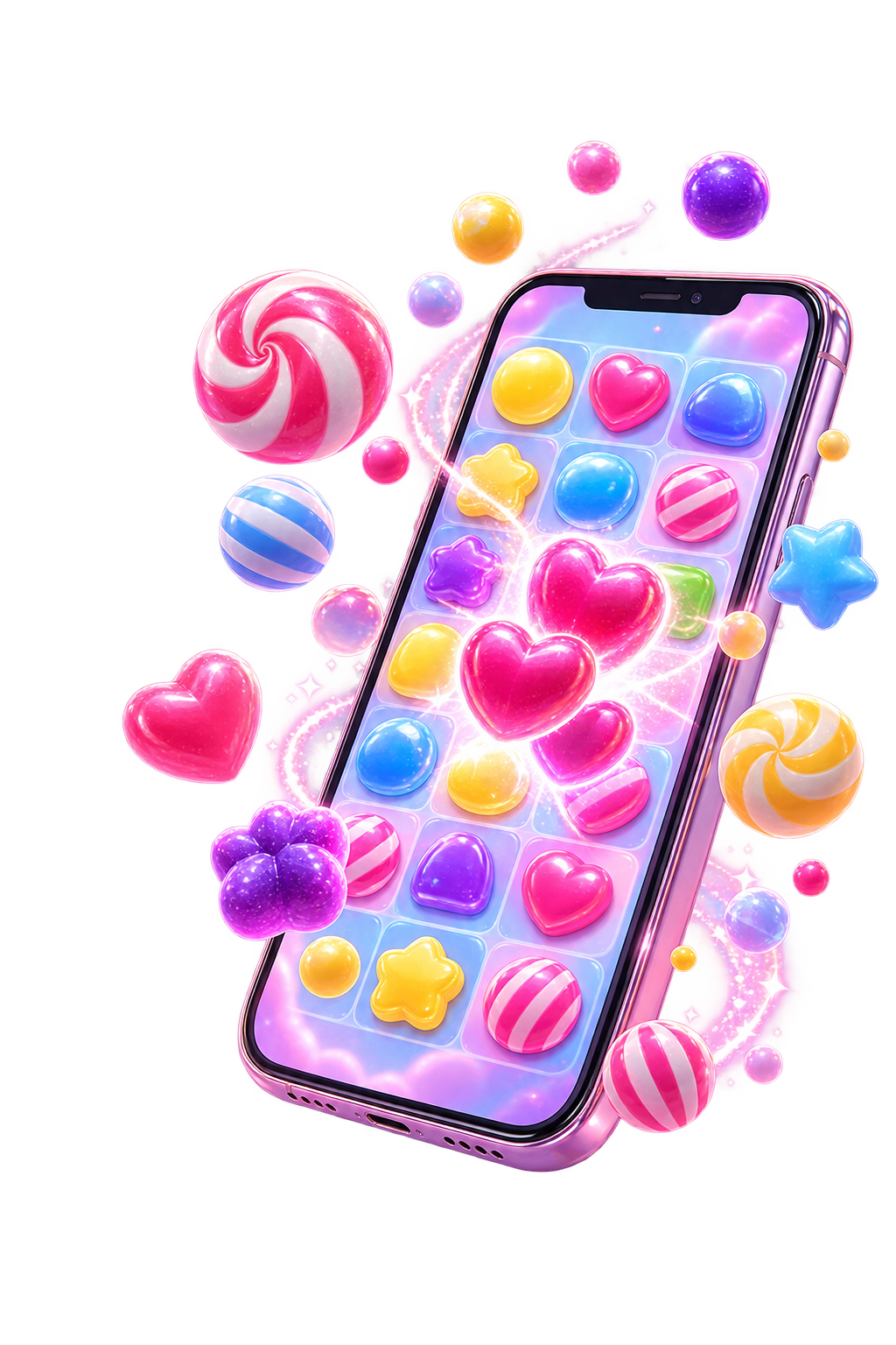 An original smartphone illustration with colourful candy-shaped puzzle tiles